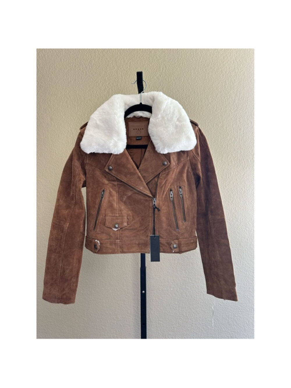 Blank NYC Alder Suede Faux Fur-Collar Moto Jacket Size S - Picture 2 of 5